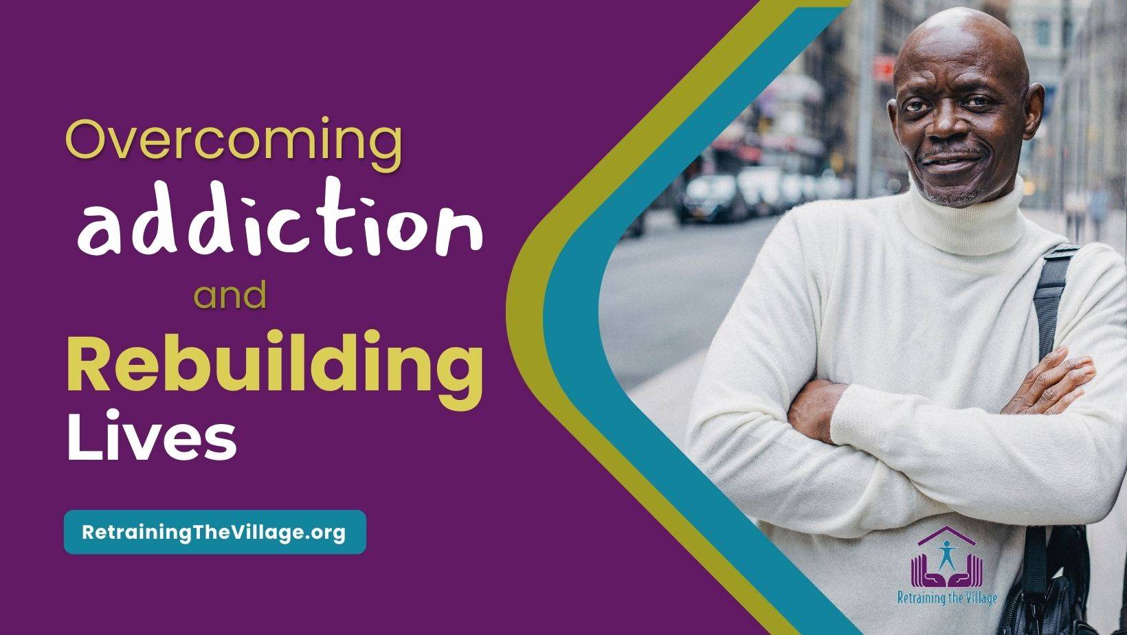 Overcoming addiction and rebuilding lives image of a black man in white sweater looking at the camera
